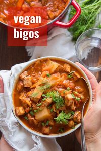 Jul 4, 2019 - This cozy vegan Polish hunter's stew (also known as bigos) is made with a mix of zippy sauerkraut, cabbage, hearty potatoes and smoky baked tofu.