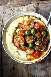 Cheese Polenta with Chorizo and Shrimp