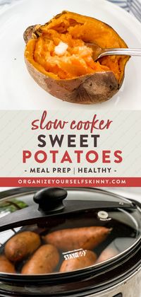 Slow Cooker Sweet Potatoes is the easiest recipe that every busy person needs in their life. There’s essentially no prep time, and it’s completely hands-off. After the slow cooker works its magic, you’ll have the most delicious, fluffy, sweet potatoes ready to join you for dinner. Organize Yourself Skinny Healthy Meal Prep Recipes | Healthy Crockpot Recipes