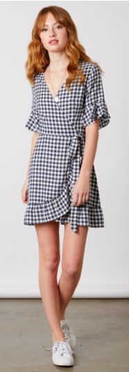 Navy and White Gingham Wrap Dress