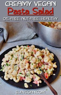 The best vegan pasta salad with an oil-free ranch dressing without mayo! Perfect for the grilling season in summer or as a side dish throughout the year. The recipe is plant-based (dairy-free, egg-free), healthy, protein-rich, light, guilt-free, and delicious!