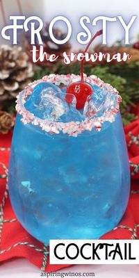 Frosty the Snowman Cocktail | Winter Cocktails | Blue Cocktails | Holiday Cocktails | Christmas Cocktails | Peppermint Cocktails | Coconut Rum Cocktail | Schnapps Cocktail | Candy Cane Cocktail | #cocktail #recipe #holidays #Christmas #peppermint