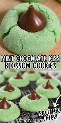 Looking for a fun and festive way to celebrate St. Patrick's Day? Try these Mint Kiss Cookies! They're puffy, minty, and green, making them the perfect holiday dessert or gift. Save this scrumptious blossom cookie recipe and make your St. Paddy's Day celebrations even more magical!