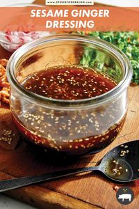 The most delicious Sesame Ginger Dressing that can also be used as a simple marinade for proteins like chicken, fish and shrimp. It's so easy to whip up and will last for weeks in the refrigerator! #saladdressing #dressing #sesame #ginger