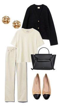 Fall outfit inspo ideas hm khaite dupe cardigan chanel baller flats celine belt bag stockholm style