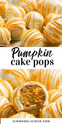 These Pumpkin Cake Pops are filled with cheesecake frosting and are moist and delicious. They make the perfect Fall and Halloween treat and are also great for gift-giving and will be sure to impress just about anyone! Make this easy recipe today from gimmdelicious.com