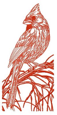 Northern cardinal on tree branch one color machine embroidery design #red #bird #nature #tree #branch #onecoloreddesign #Northerncardinal #redbird  #midsized #songbird #embroidery