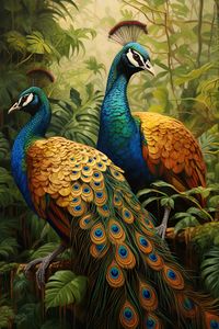 Beautiful golden peacock painting. Check it out today.