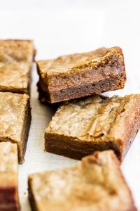 Cookie Butter Stuffed Blondies features a butterscotch brownie filled with gooey fudgy Biscoff cookie butter filling for the ultimate sweet treat!