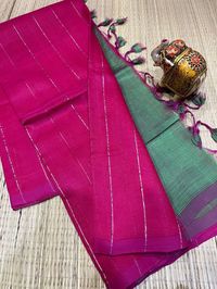 Price 2050+$ *Mangalagiri Handloom Pattu Zari lines Sarees Cottonsilk *Saree All-over Zari lines Weaving *Contrast Pallu Blouse 0Y15