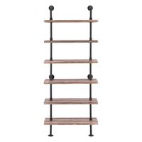 The Danya B. Industrial Modern Rustic 6-Tier Iron Pipe Wall Mount Ladder Shelving Unit in Distressed Wood Finish is a great way to make a lasting impression. Highly industrial in appeal, this sturdy decorative ladder wall shelf features a unique look: bare metal pipes in black finish hold together six spacious and beautifully distressed open shelves. Prop it in your kitchen, living room, bedroom, pantry, or kitchen to store and display décor, books, spices, picture frames, vases, or trinkets you