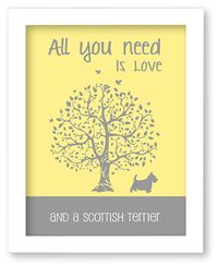 Scottish Terrier Art Print, All You Need Is Love And A Scottish Terrier, Tree, Modern Wall Decor on Etsy, $10.00