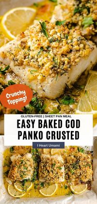 Buttery flaky cod fillets with panko crust and lemon butter sauce tastes super yummy, healthy, and easy to make! This is a wonderful sheet pan meal for weeknights and gorgeous looking for easy entertaining!