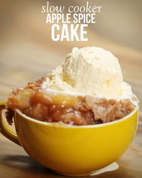 Slow Cooker Apple Spice Cake Topped With Vanilla Ice Cream