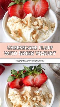 Looking for a healthy and light dessert? Try this high protein cheesecake dip made with Greek yogurt and cream cheese for a fun treat. Perfect with fruit, it's a delicious cream cheese fruit dip that doubles as healthy cheesecake fluff. Enjoy healthy cheesecake desserts with this easy cheesecake fluff dip.