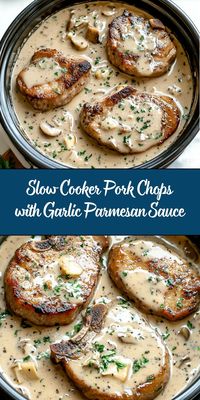 These Slow Cooker Pork Chops with Garlic Parmesan Sauce are a creamy and flavorful meal that's perfect for busy days. Tender pork chops simmered in a rich, garlicky Parmesan sauce create a dish that feels indulgent yet effortless. Serve over mashed potatoes, rice, or pasta for a complete comfort meal.