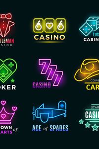 Neon light poker club and casino vector signs set#neon #light #poker