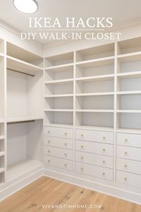 Our DIY walk-in closet turned out AMAZING with this built-in Ikea hack idea. Love this helpful step-by-step guide on Ikea hacks for a DIY closet - the exact tools and materials you need to re-create this yourself! Included how to paint the PAX wardrobe, closet design ideas, and custom PAX drawer faces tutorial!