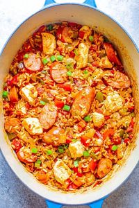 Spice up your evening with a hearty bowl of Premio's Chicken and Sausage Jambalaya recipe! A soulful blend of Cajun flavors that will transport you straight to the heart of New Orleans. The best part of this recipe is it's gluten-free!! Try it out today. #GlutenFree #GlutenFreeRecipe #JambalayaRecipe #ChickenandSausage #SausageRecipe