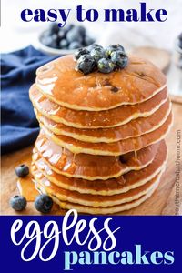 Did you know it's possible to make pancakes without using any eggs? No worries if you haven't had a chance to restock your fridge you can easily make these pancakes with some basic pantry staple items. Believe me, you'll never miss the eggs. 👇👇Easy and Fast Eggless Pancakes with Blueberries for Breakfast https://www.southerncrushathome.com/eggless-pancakes/ #egglesspancakes #pancakerecipe #southerncrushathome