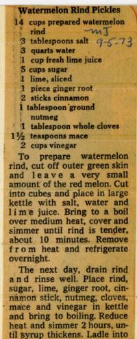 Watermelon rind pickles, an historic recipe.