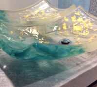 Custom cast glass sink in Maui home by Heather Cuell | Effusion Art Gallery + Glass Studio