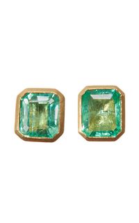 18k Yellow Gold Mint Emerald Studs By Darius | Moda Operandi