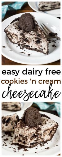 If you're looking for an easy but special sweet treat, then make this Easy Oreo Cheesecake! This is made without dairy, is egg free with a gluten free option, plus it's super easy to make (no baking!) | thefitcookie.com #dairyfree #cheesecake #dessert #cookiesncream**Our recipes are listed as allergy friendly, but I cannot determine what foods will be safe for your individual needs. If you're unsure if you can have Oreos if you have a severe dairy allergy, do not use them.