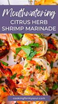 48min · 4 servings  Elevate your grilling game with this fantastic grilled shrimp marinade recipe that promises flavor like no other! Our citrus-based marinade uses freshly squeezed lemon juice, aromatic fresh herbs, and a perfect balance of flavors. This recipe is perfect for summer grilling and is ready in just under an hour, including marinating time. Not just for skewers, these zesty shrimp pack a punch in rice bowls, salads, pasta, and more.    • Shrimp  • Oil  • Lemon Zest  • Lemon Juice  • Garlic  • Parsley  • Red Pepper Chili Flakes  • Salt  • Pepper  • Honey  • Lemon Halves  • Baguette Slices  • Feta Cheese