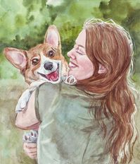 Watercolor pet owner portrait, custom portrait from photo, pet owner gift, Mother’s Day gift