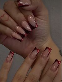 short red chrome french tip nails