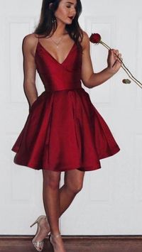  

https://www.simple-dress.com/a-line-spaghetti-straps-sleeveless-short-burgundy-satin-homecoming-dress.html

