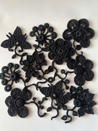 "Diy kit Irish crochet Black applique Gothic style flower Goth Witch accessories Dark Victorian Black Rose Crochet flower Black wedding 10pcs I crochet flower sets for those buyers who want to independently create clothes from Irish lace. My flower sets can be used in the application to the fabric. Interesting design denim garments can be created with crochet flowers. Aplikatsii good use in the repair of children's clothing. Color sets suitable for various accessories and hair ornaments, hair cl