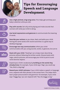 Encourage your child (from newborn to 36 months) to express themselves and communicate back to you with these speech and language tips! Whether you read, talk, or sing - use these ideas to help your child meet their communication milestones. #earlycommunication #speechandlanguage #speechtherapy #speechtips #babytalk #toddlertalk #firstwords #babydevelopment #toddlerdevelopment