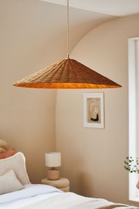 This beautiful hand-crafted rattan shade will add that global vibe to any room within your home. A great addition to your home lighting collection. 90% Rattan, 10% Metal.