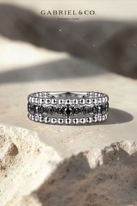 925 Sterling Silver Black Spinel Bujukan Easy Stackable Ladies Ring LR51779SVJBS