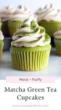 Fluffy, moist, and flavorful matcha cupcakes made with matcha green tea powder and topped with a vanilla cinnamon buttercream.