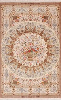 An Amazing Luxurious Small Size Fine Weave Artistic Floral Design Vintage Persian Silk Qum Rug, country of origin: Persian Rugs, Circa date: Vintage - The