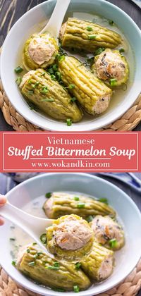 There's so much to love about this Stuffed Bittermelon Soup recipe. It's healthy, easy to make and a signature Vietnamese celebration dish! #bittermelon #stuffedbittermelon #soup #stuffedbittermelonsoup #vietnamesefood #asianfood #tet #lunarnewyear #chinesenewyear