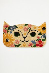 Step into the season with our plush, cat-shaped rug – perfect for lending endless charm to your entryway! | Ginnie Summer Cat Doormat by Danica Studio, Size: Standard Doormat at Anthropologie