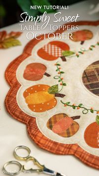 This Simply Sweet Table Topper is the perfect addition to your home décor for a table or small space in your home. The pre-fused, laser-cut appliqué pumpkins along with simple, hand-embroidered details makes this a project you will love to make and display! Finishes to approximately 14” in diameter.