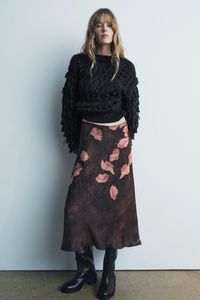 PRINTED MIDI SKIRT ZW COLLECTION - Brown | ZARA United States