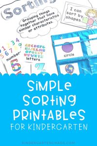 Teach Kindergarteners with simple sorting of 2D Shapes, Colors and Sizes! This comes with coordinating pieces for anchor charts. It's great because it has an organizational label for each set of cards. It also has a header sorting card w/ accompanying attribute specific cards.   #kindergarten #printable #sorting #STEM