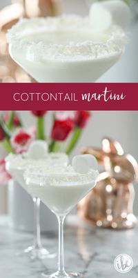 Learn how to make a Cottontail Martini. It's the perfect cocktail recipe for spring and Easter. #martini #coconut #spring #easter #recipe #easy #bunnytail #vodka #rum