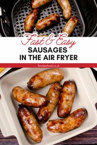 Sausages in the air fryer are so fast & easy. Directions for temperature and how long to cook are given for British bangers such as Cumberland, Lincolnshire, simple thick pork sausages, sweet or spicy Italian sausages. Keep the temperature but adjust cooking time to suit for smaller sausages, such as thin pork breakfast sausages, cocktail sausages or my kid's favourite chipolatas.