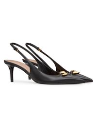 Valentino Garavani the bold edition VLogo calfskin slingback pumps. Light gold-tone finish accessory with VLogo Signature detail Adjustable ankle strap Heel height: 60 mm / 2.4 in. Made in Italy