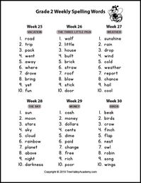 Printable grade 2 spelling words. 36 weeks of themed grade 2 spelling lists. Fairy tales, apples, the human body, and weather are some of the themes that help put the fun into 2nd grade spelling. Pdf is free to download and print.