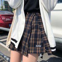 Casual basic all match plaid vintage irregular high waist college wind women mini skirts