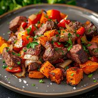 This venison steak and sweet potato hash is a perfect choice for a hearty and satisfying meal.