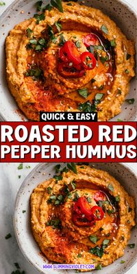 Roasted Red Pepper Hummus: A Flavorful Twist on a Classic Try this easy roasted red pepper hummus recipe! A healthy hummus with a kick, adding a new twist to classic hummus flavors.